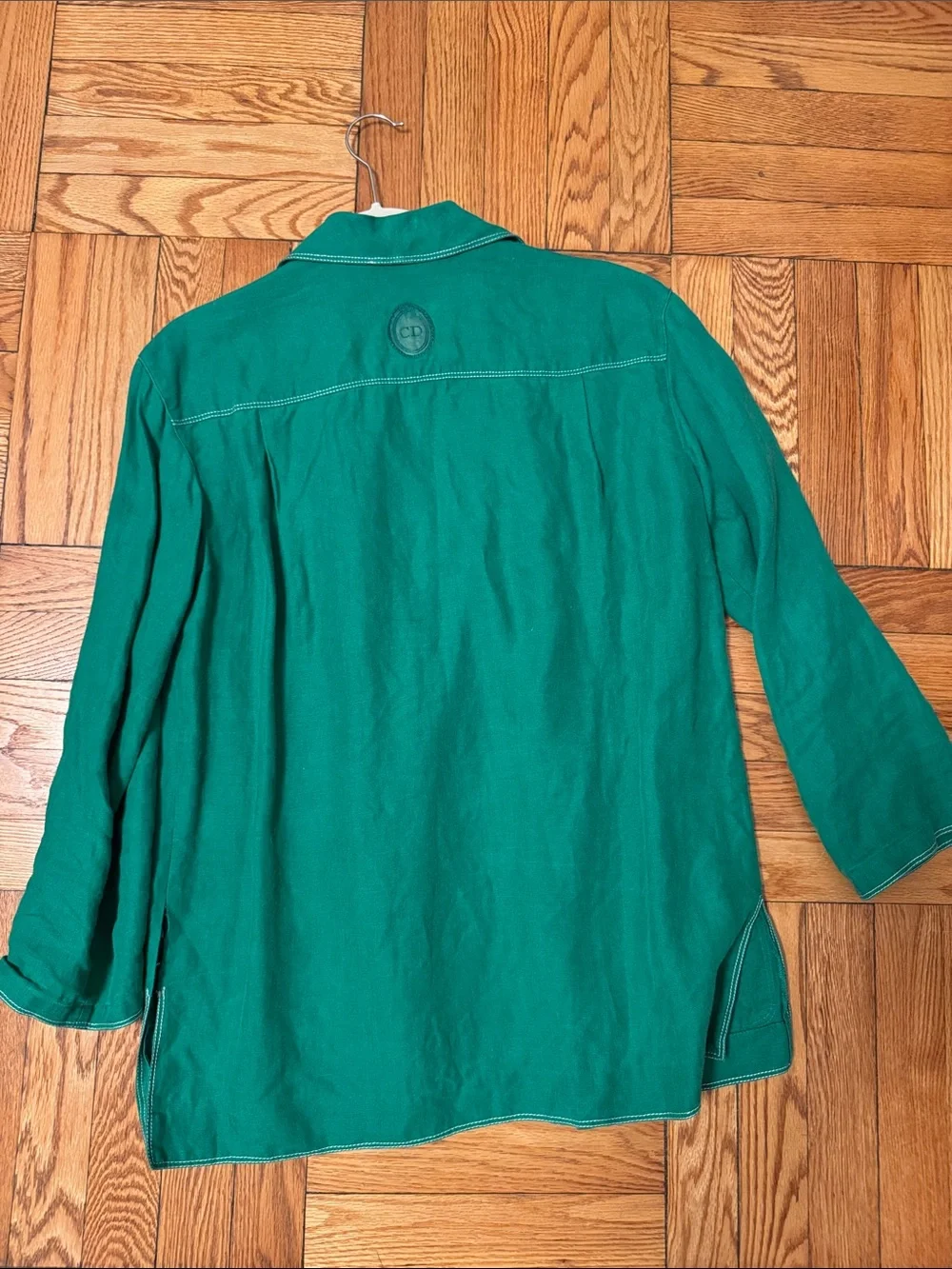 Vintage Dior Green Lightweight Women's Blazer Jacket with Contrast Stitching